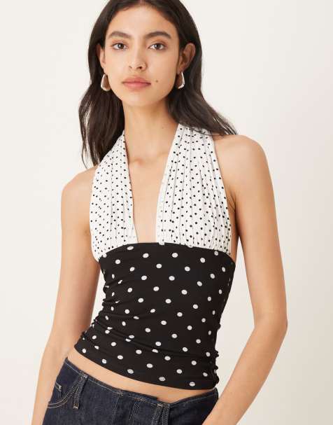 Susmies isabella halterneck tie top in contrast polka dot