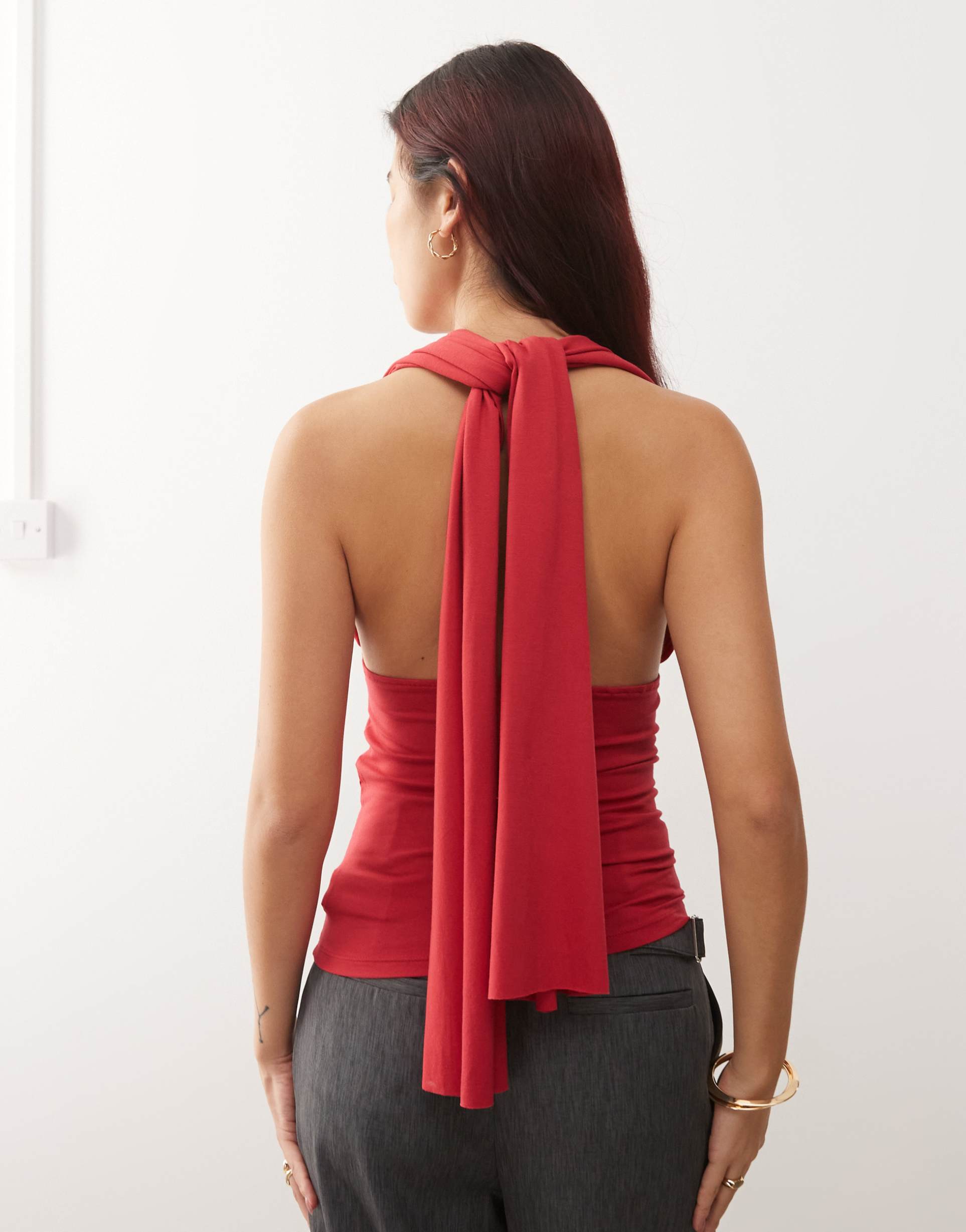 susmie's isabella halterneck tie top in red