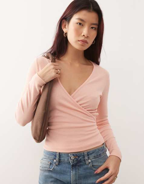 Susmies kate ballerina wrap waist long sleeve top in pink - view 1