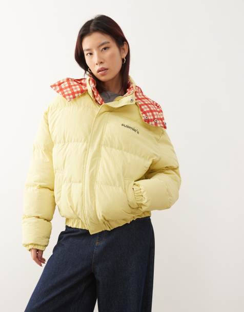 Susmie's kim reversible puffer coat in red plaid and yellow - view 1
