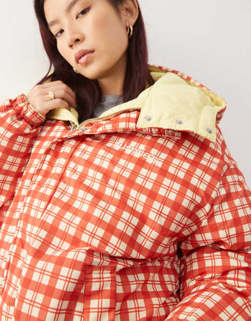 Susmie's kim reversible puffer coat in red plaid and yellow | ASOS