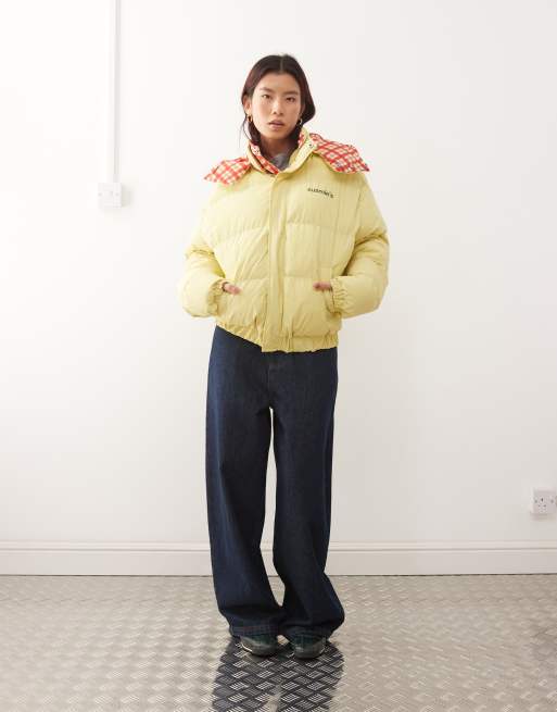 Susmie's kim reversible puffer coat in red plaid and yellow | ASOS