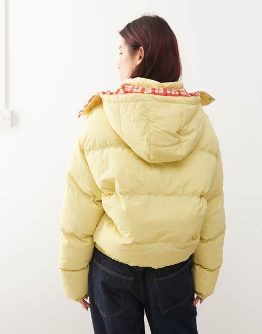 Susmie's kim reversible puffer coat in red plaid and yellow | ASOS