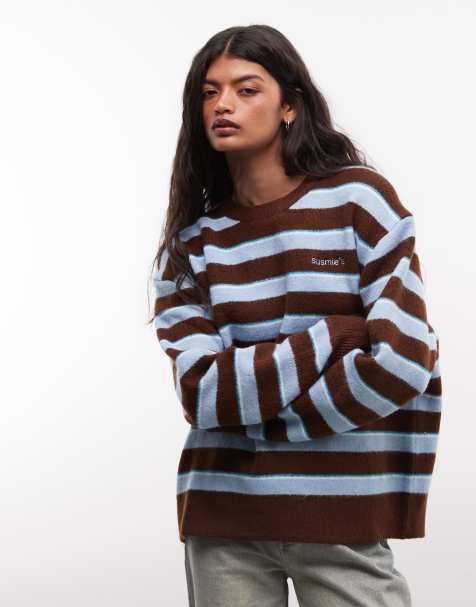 Susmie's long sleeve fuzzy knit jumper in blue brown stripe - view 1