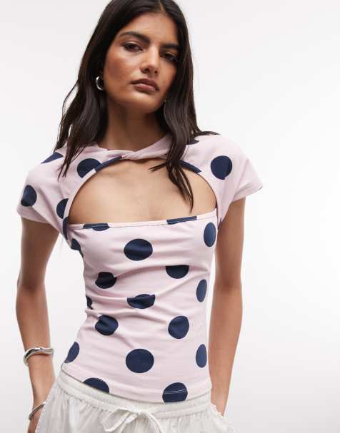 Susmie's Lotus-Top mit Cut-out und Twist-Front in Pink mit Punkten - view 1