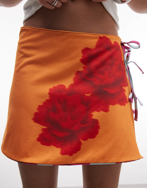 Susmies - Mambo - Mini-jupe réversible à nouer sur le côté - Rouge coquelicot fleuri, 5 de 5