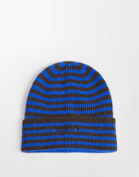Susmie's midnight beanie hat in blue and brown stripe - view 1