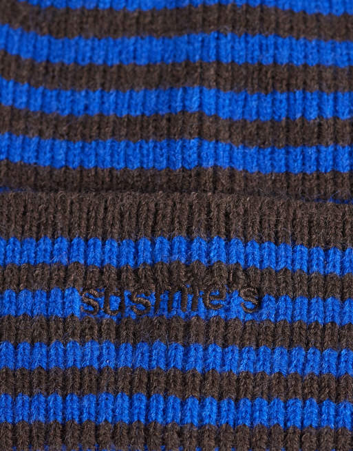 Susmie's midnight beanie hat in blue and brown stripe, 2 of 3