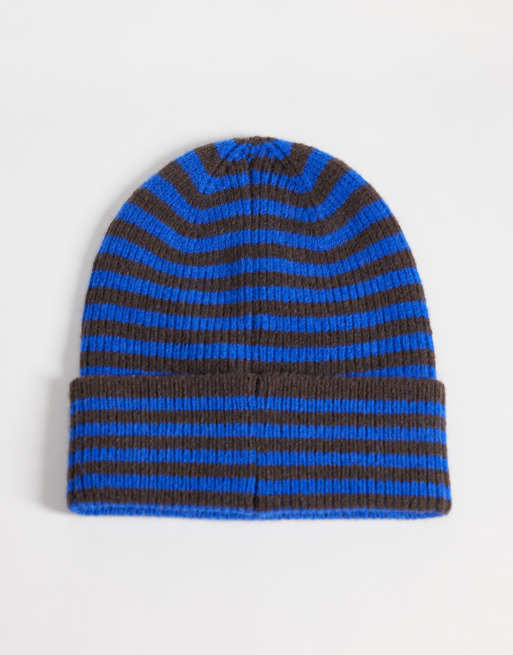 Susmie's midnight beanie hat in blue and brown stripe, 3 of 3