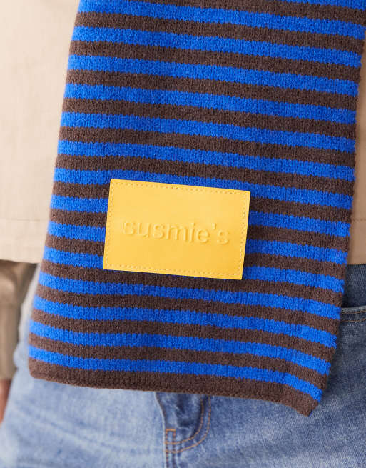Susmie's midnight scarf in blue and brown stripe, 2 of 3