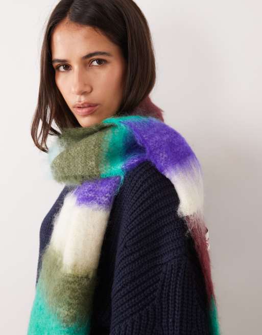 Susmie's mohair blend fuzzy scarf in blue stripe, 2 of 3