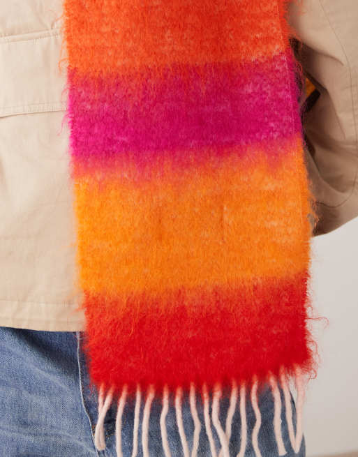 Susmie's mohair blend fuzzy scarf in pink yellow stripe, 2 of 3