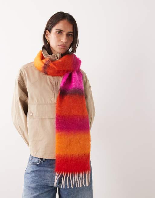 Susmie's mohair blend fuzzy scarf in pink yellow stripe, 3 of 3