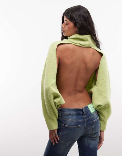 Susmie's open back high neck knit sweater in apple green - view 1