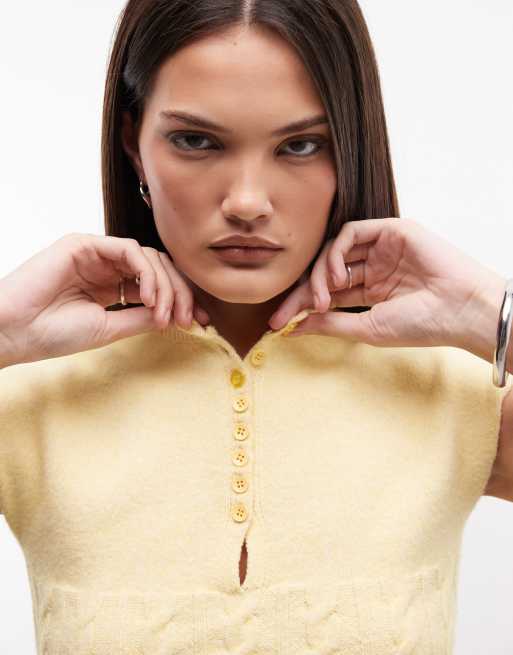 Susmies orchid button down knit top in butter yellow, 2 of 4