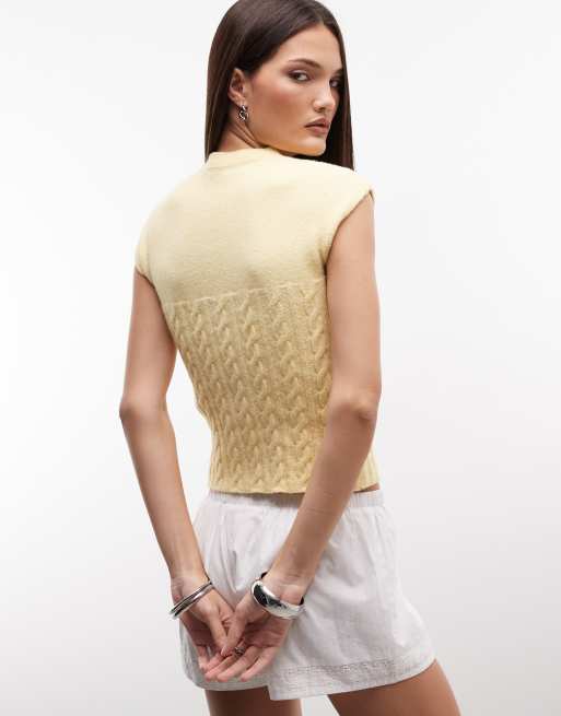 Susmies orchid button down knit top in butter yellow, 4 of 4