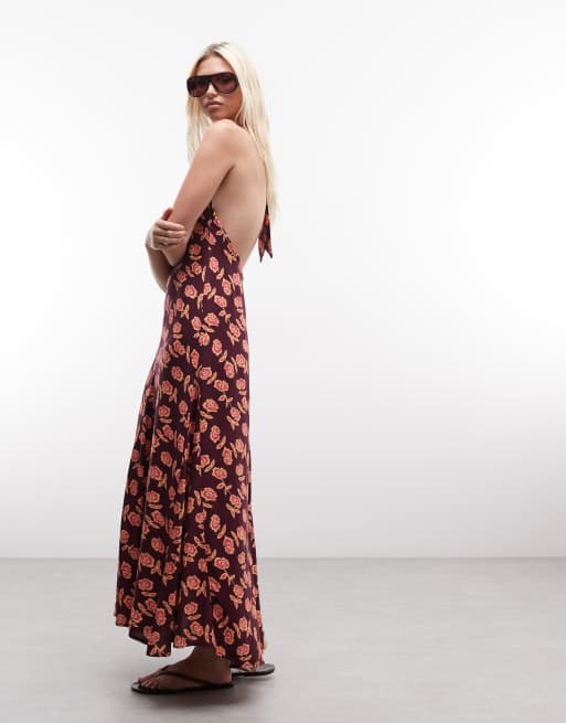 Susmies - Robe longue fluide à dos nu et imprimé fleuri - Rose, 2 de 4