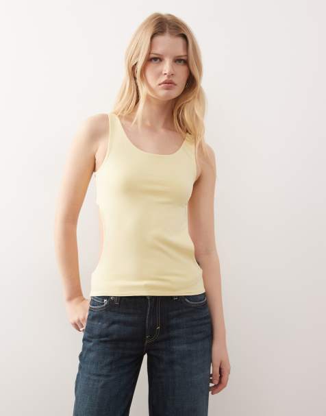 Susmie's romy tank top with open back and tie in butter yellow - view 1