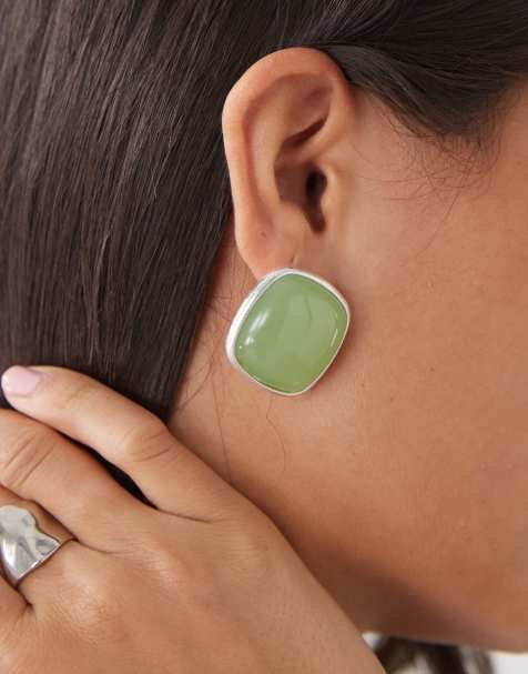 Susmies - Sunrise - Boucles d'oreilles à pierre chunky - Vert et argenté - view 1