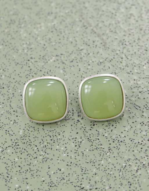 Susmie's - Sunrise - Orecchini voluminosi argentati con pietra verde, 2 di 3