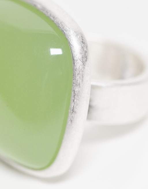 Susmie's – Sunrise – Silberfarbener Statement-Ring mit grünem Schmuckstein, 3 von 3