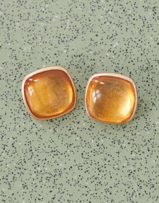Susmie's - Sunset - Chunky oorbellen met steen in amber en goud, 2 van 3