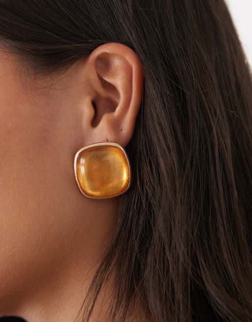 Susmie's - Sunset - Chunky oorbellen met steen in amber en goud, 3 van 3