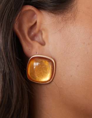 Susmie's Sunset chunky stone earrings in faux amber and gold tone