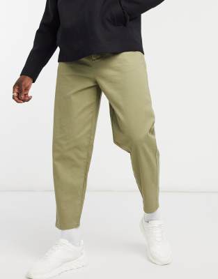 Брюки и чиносы Суженные книзу oversized-чиносы цвета хаки ASOS DESIGN-Зеленый цвет