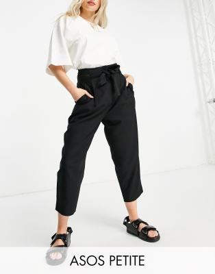 Рабочие брюки Суженные книзу укороченные брюки с завязкой на талии ASOS DESIGN Petite-Черный цвет