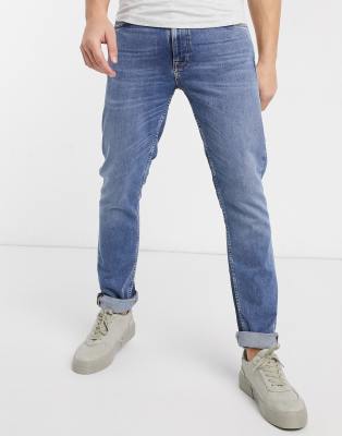 фото Суженные книзу узкие джинсы nudie jeans-синий