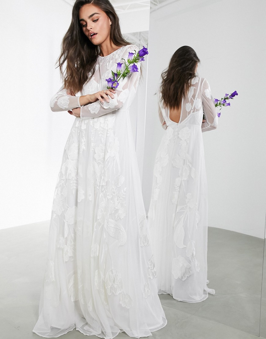 фото Свадебное платье макси с цветочной вышивкой asos edition olive-белый