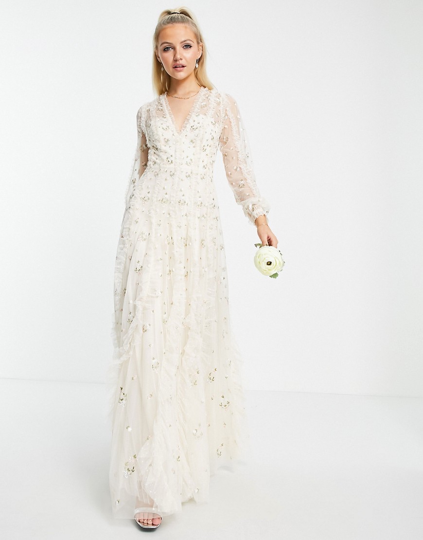 фото Свадебное платье макси цвета слоновой кости с цветочной вышивкой needle & thread frieda ditsy-белый