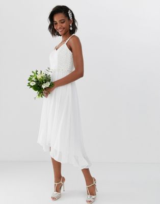 фото Свадебное платье миди с плиссировкой и отделкой на талии ted baker-белый