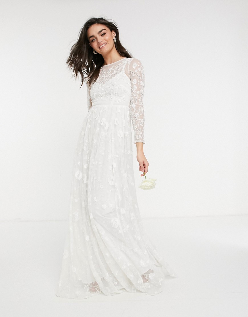 Свадебное платье с декоративной отделкой и вышивкой по всей длине ASOS EDITION Ava-Белый