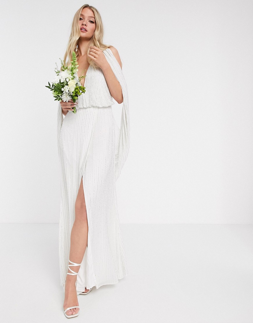 Свадебное платье с отделкой бисером и драпированными рукавами ASOS EDITION-Белый