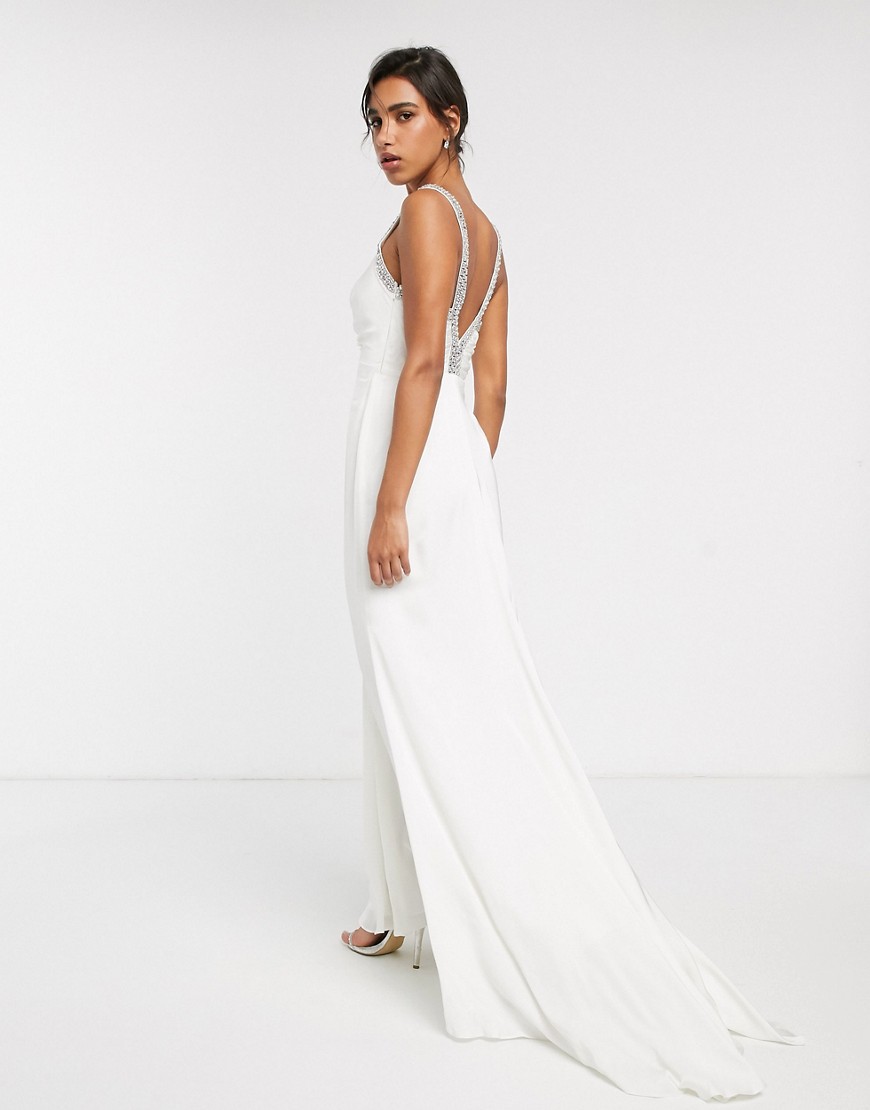 фото Свадебное платье с v-образным вырезом и кристаллами на бретельках asos edition-белый