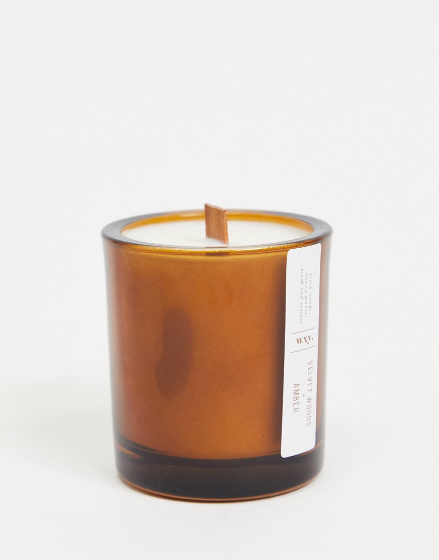фото Свеча мини с древесным ароматом и амброй в подсвечнике янтарного цвета wxy., 150 г-бесцветный