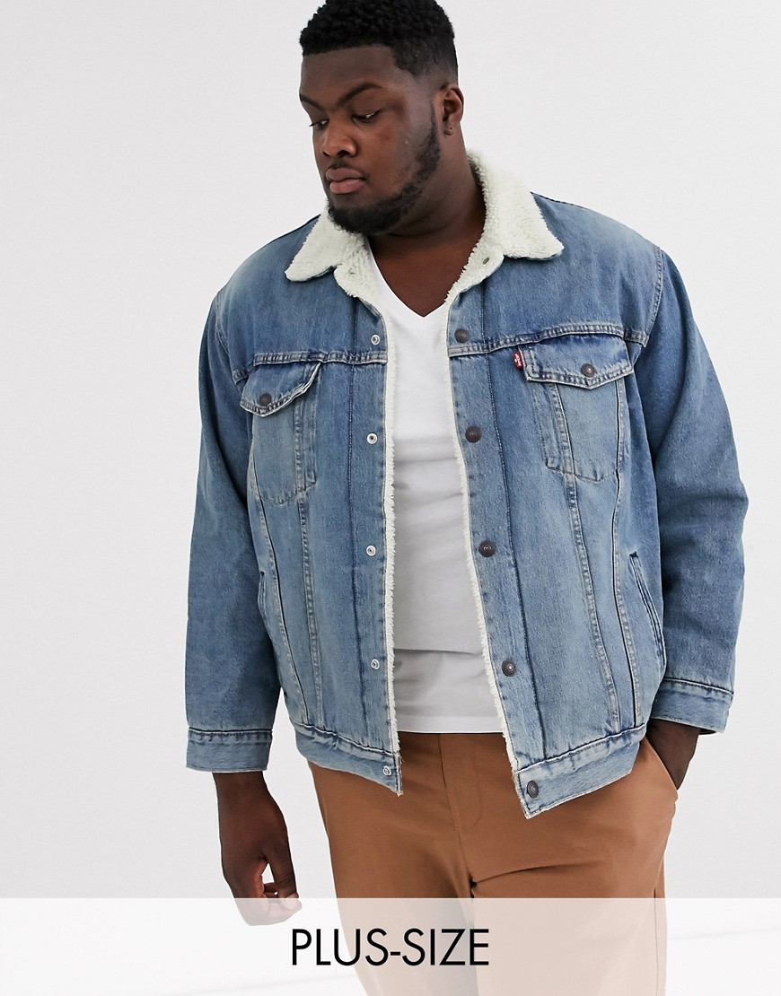 фото Светлая джинсовая куртка с подкладкой из искусственного меха levi's big & tall-синий