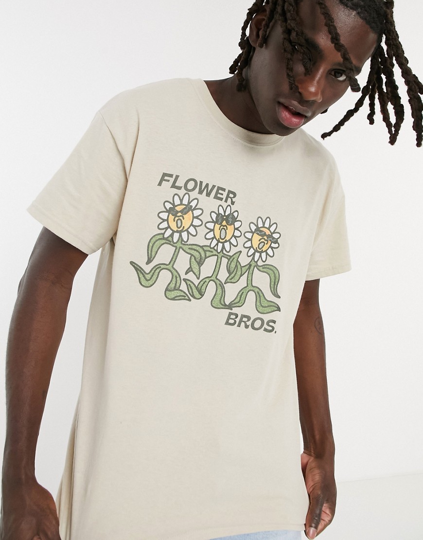 фото Светло-бежевая футболка с принтом "flower bros" vintage supply-серо-бежевый