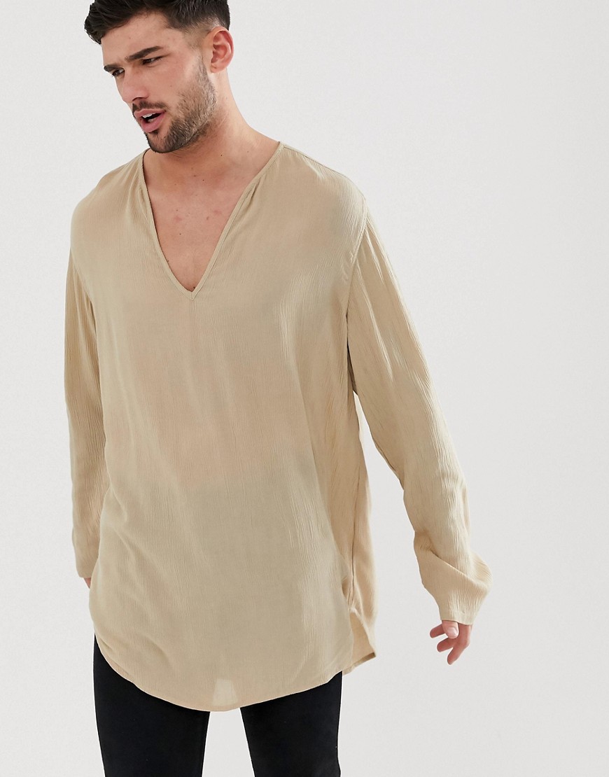 фото Светло-бежевая рубашка из вискозы классического кроя без застежки asos design-кремовый