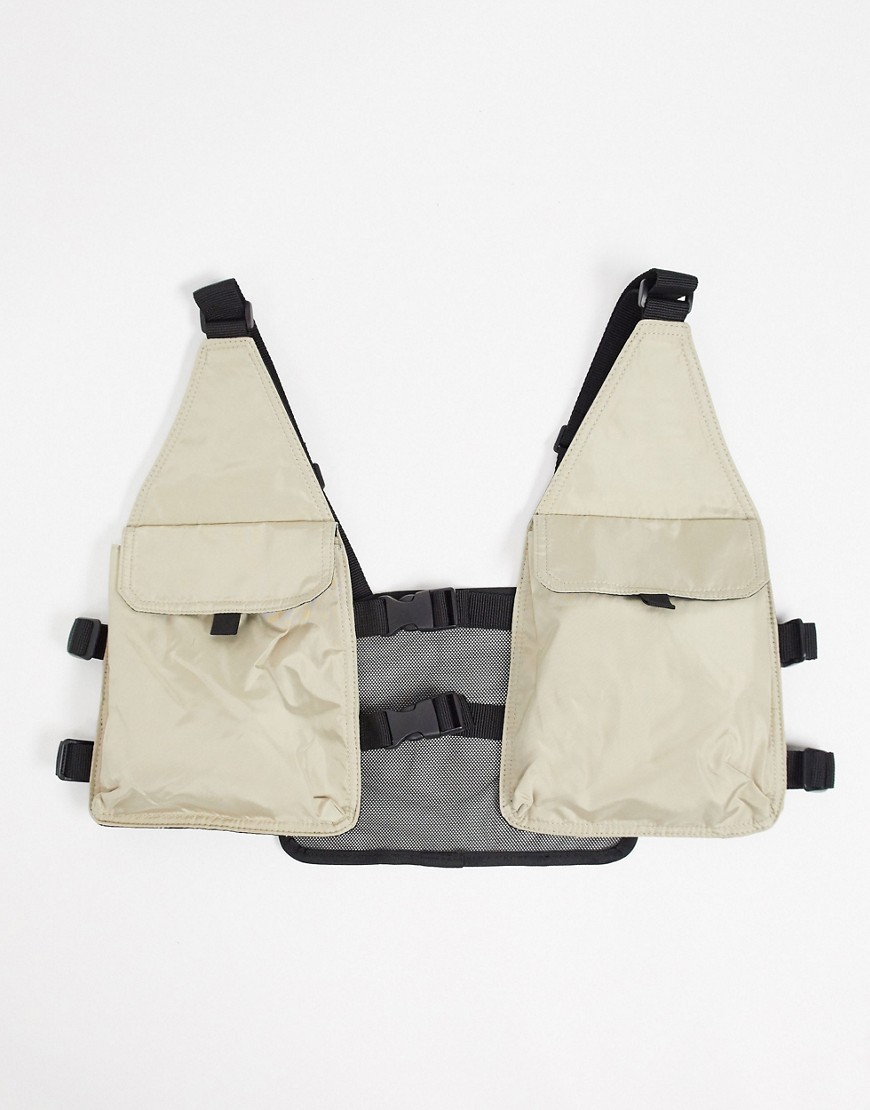 фото Светло-бежевая сумка в стиле сбруи-бандажа с сетчатой отделкой asos design-светло-бежевый