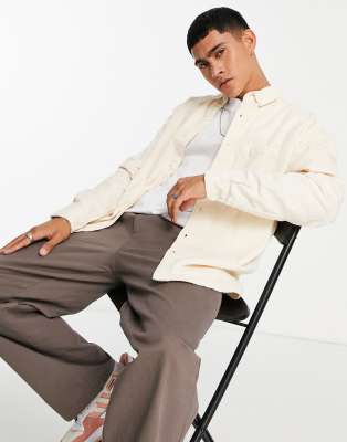 Однотонные рубашки Светло-бежевая вельветовая oversized-рубашка в стиле 90-х ASOS DESIGN-Neutral