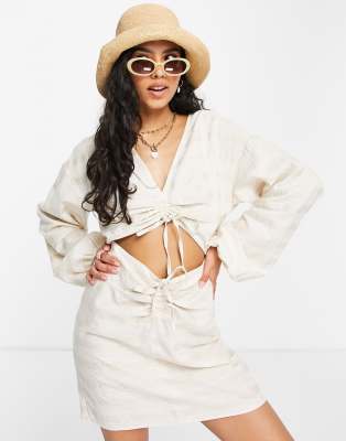 Светло-бежевое платье мини в полоску с декоративным вырезом ASOS DESIGN-Multi