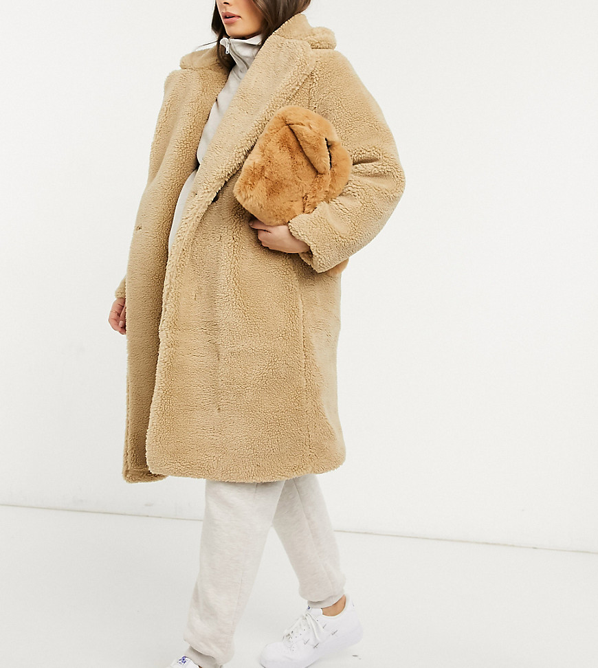фото Светло-бежевое плюшевое удлиненное пальто new look maternity-кремовый