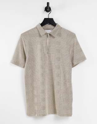 Футболки-поло  Asos Светло-бежевое поло в клетку Topman-Светло-бежевый цвет