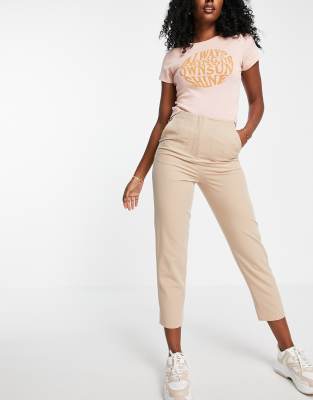   Asos Светло-бежевые брюки-сигареты с завышенной талией Miss Selfridge-Коричневый цвет