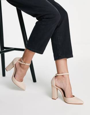 Туфли на каблуке  Asos Светло-бежевые кожаные туфли на блочном каблуке ALDO-Белый