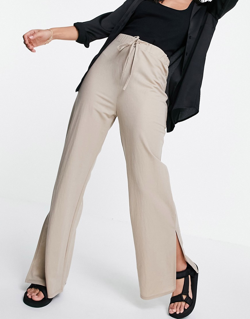 фото Светло-бежевые льняные брюки с широкими штанинами asos design-нейтральный