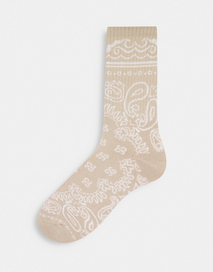 Светло-бежевые носки средней длины с принтом пейсли -Светло-бежевый цвет Topman 106783431
